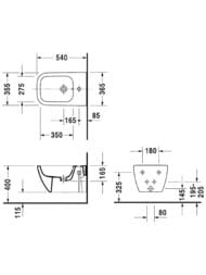 Биде подвесное DURAVIT HAPPY D.2 365х540х285 отверстие под смеситель, перелив, антрацит 2258151300