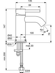 Смеситель для умывальника Ideal Standard CERALINE однозахватный, высота 76мм, черный матовый BC268XG