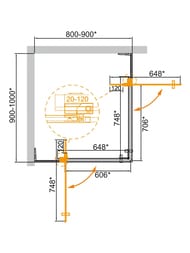 Душевой уголок CEZARES SLIDER (800-900х900-1000х1950) стекло прозрачное/профиль брашированное золото SLIDER-AH-2-80/90-90/100-C-BORO