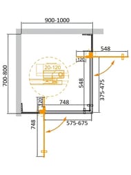 Душевой уголок CEZARES SLIDER (700-800х900-1000х1950) стекло серое/профиль оружейная сталь — изображение 6