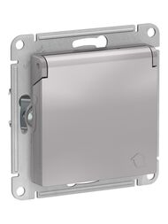 Розетка Systeme Electric ATLASDESIGN с заземл. со шторками с крышкой 16А IP20 алюминий ATN000346