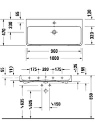 Раковина подвесная Duravit Qatego 1000х470х125мм перелив, отв. под смеситель, цвет: белый 2382100000