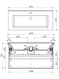 Тумба под раковину Caprigo Сидней 105 (1074х591х478) подвесная, цвет Bianco 34814-B231