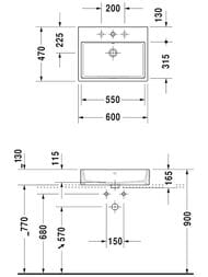 Раковина Duravit Vero Air 600х470 шлифованная, 1 отверстие под смеситель, с переливом 2352600000
