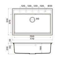 Мойка Omoikiri DAISEN 77-BE (770х510х200) врезная, артгранит, цвет- ваниль 4993624