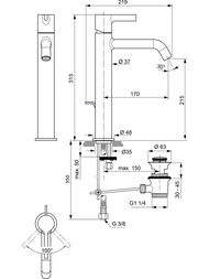 Смеситель для раковины Ideal Standard JOY BC781A2 однозахватный, высота 215 см, д/к, шлиф  золото