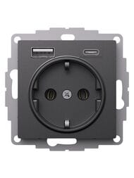 Розетка Systeme Electric ATLASDESIGN 16А 2USB A+С, 5В/2,4А/3,0А 2х5В/1,5 А,механизм, черн.ATN001432