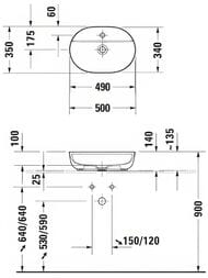 Раковина Duravit Luv 500х350 шлифованная, белая, выпуск с керамической крышкой 0380500000