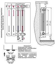 Радиатор биметаллический Rifar Monolit Ventil MVR 500 НП подкл, 14 секций, белый 50мм, 2744 Вт