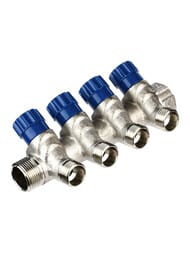 Коллектор VALTEC 1" на 4 подв.с вентилями 1/2"Н никель VTc.560.N.0604