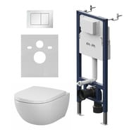 Комплект инсталляция AM.PM PrimeFit клавиша S белая+ подвесной унитаз Above Aquaspin с сиденьем IS90201.9X1900