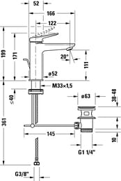 Смеситель для раковины Duravit Wave M однозахватный, низкий излив 111мм, д/к, цвет хром WA1020001010