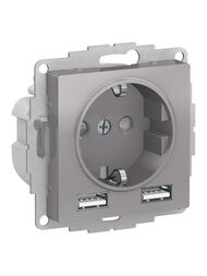 Розетка Systeme Electric ATLASDESIGN 16А c 2USB A+A, 5В/2,4А, 2х5В/1,2А, АЛЮМИНИЙ ATN000330