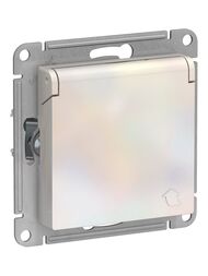 Розетка Systeme Electric ATLASDESIGN с заземлением со шторками с крышкой 16А IP20 жемчуг ATN000446