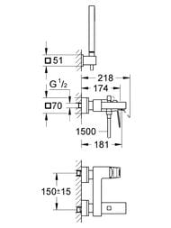 Смеситель Grohe Eurocube 23141000 для ванны/душа однорычажный, излив 174 мм, с душевым набором — изображение 4