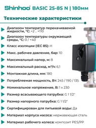 ����� �������������� SHINHOO BASIC 25-8S N 180 1x230V, 1.1/2", ��� ����, 71212006
