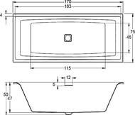 Ванна акриловая RIHO STILL SQUARE 170x75 R LED справа, прямоугольная