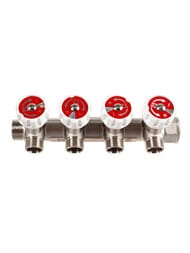 Коллектор VALTEC 3/4" на 4 выхода 1/2"Н с белыми регулирующими вентилями, латунь ник. VTc.570.N.0504