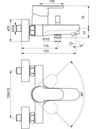 Ideal Standard VITO Смеситель для ванны/душа B0412AA настенный, однозахватный, хром
