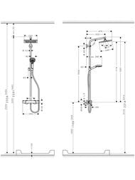 Чертёж Душевая система Hansgrohe Crometta E 240 Showerpipe 9л/мин термостат, верхний и руч.душ 27281000