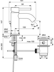 Смеситель для умывальника Ideal Standard CERALINE BC193AA с донным клапаном, высота 76мм