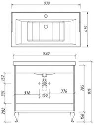 Тумба под раковину Caprigo Valletta 90 930х915х475 напольная, 2 дверцы, цвет: пикрит 35313UV-TP814