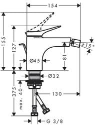 Смеситель Hansgrohe Vivenis 75200670 для биде, однорычажный, со сливным гарнитуром, матовый черный — изображение 2