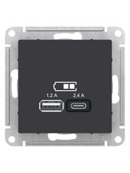 Розетка Systeme Electric ATLASDESIGN USB A+С, 5В/2,4А, 2х5В/1,2 А, механизм, КАРБОН ATN001039
