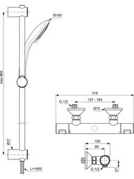 Смеситель для душа Ideal Standard CERATHERM T25 A7204AA термостат, душевой гарнитур, штанга 900мм