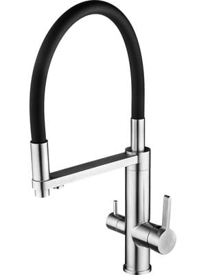 Смеситель для кухни Swedbe Selene Plus 8440 гибкий излив, канал фильтрованной воды, черный/хром