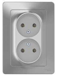 Розетка Systeme Electric BLANCA скрыт.уст. двойная без заземл. без шторок 16А 250В алюм. BLNRS000023