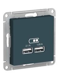 Розетка Systeme Electric ATLASDESIGN USB 5В 1 порт x 2,1А 2 порта х 1,05А механизм изумруд ATN000833