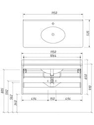 Тумба под раковину Caprigo TIBET Picco 1150х650х535 подвесная, 2 ящика, цвет белый 35215-B231