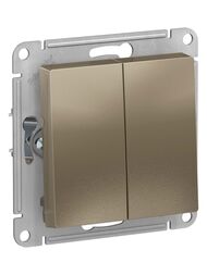 Выключатель Systeme Electric ATLASDESIGN 2-клавишный схема 5 10АХ механизм шампань ATN000551