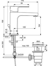 Смеситель для умывальника Ideal Standard CERAFINE D излив 120мм, донный клапан, хром BC491AA