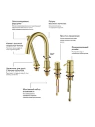 Смеситель Aquatek Европа AQ1348BG на борт ванны, однозахватный, на 4 отв., с руч. душем, зол. шлиф