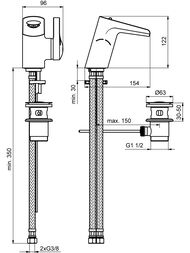 Смеситель для умывальника Ideal Standard MELANGE B8630AA однозахватный, открытый выпуск, дон клапан