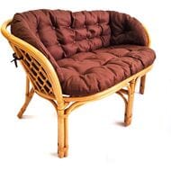 Диван Багама (1200х650х750) 2-х местный, подушки коричневые, полные твил, ротанг, коньяк