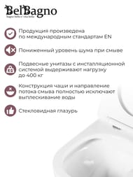 Унитаз подвесной BelBagno UNO (360x482x360) безободковый, сиденье микролифт, белый BB3105CHR/SC — миниатюра 4