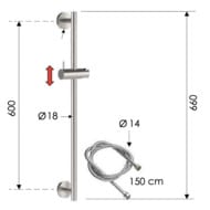 Душевая стойка 66 см с шлангом Remer INOX SS317M332, нержавеющая сталь матовая — миниатюра 2