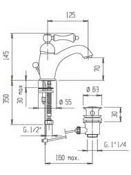 Смеситель CEZARES MARGOT-LSM1-02-M для умывальника, донный клапан, бронза