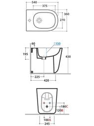 Биде приставное Globo Lalita LT009BI 540х360х430 перелив, отв. под смеситель, крепеж, цвет: белый
