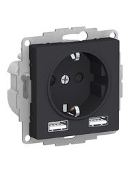 Розетка Systeme Electric ATLASDESIGN 16А+USB  A+A, механизм, КАРБОН ATN001030
