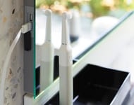 Зеркало Burgbad Fiumo 800х700х30 LED, USB, сенсор, обогрев, рейлинг, панель голубая SFXU080FOT55