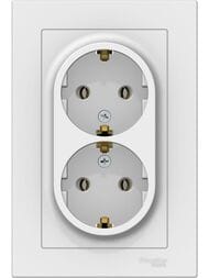 Уценка! Розетка Systeme Electric ATLASDESIGN двойная с заземлением 16А в сборе белый ATN000124