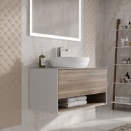 Тумба под раковину KERAMA MARAZZI PLAZA Modern подвесная с ящиком и полкой, 980х466х500, дуб орегон PLB.M.100.1\OAK.O