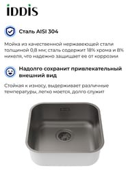 Мойка IDDIS Mate (446х446х180) универсальный монтаж, нержавеющая сталь, графит матовый MAT44GMi77
