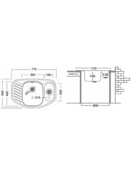 Мойка врезная Ukinox Comfort 770х500 полир.нерж.сталь 0,8мм, 1,5 чаши, COP770.500 15GT8K 2C — изображение 2