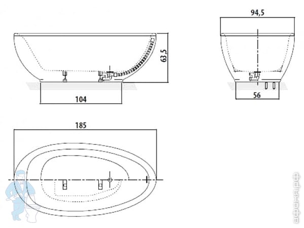 Ванна акриловая JACUZZI DESIRE 1850х950х635 отдельностоящая, слив ...