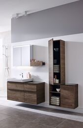 Geberit Smyle Square Тумба с раковиной 75 см, цвет пекан + Зеркальный шкаф, подсветка 529.353.JR.7